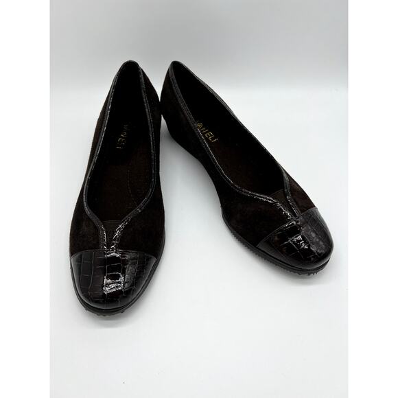 Vaneli Abaka Brown Suede Croc Embossed Cap Toe Ballet Flats Shoes Size 8M - Picture 2 of 7